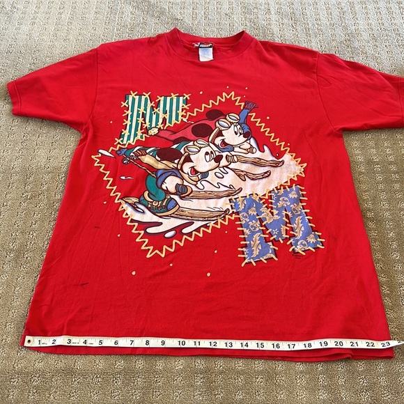 Vintage 90s Disney Mickey and Minnie Holiday Skiing One Size Shirt - Picture 6 of 7